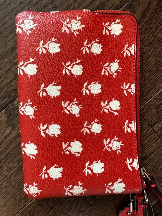Coach Red Floral Zip Wristlet - Picture 4 of 5